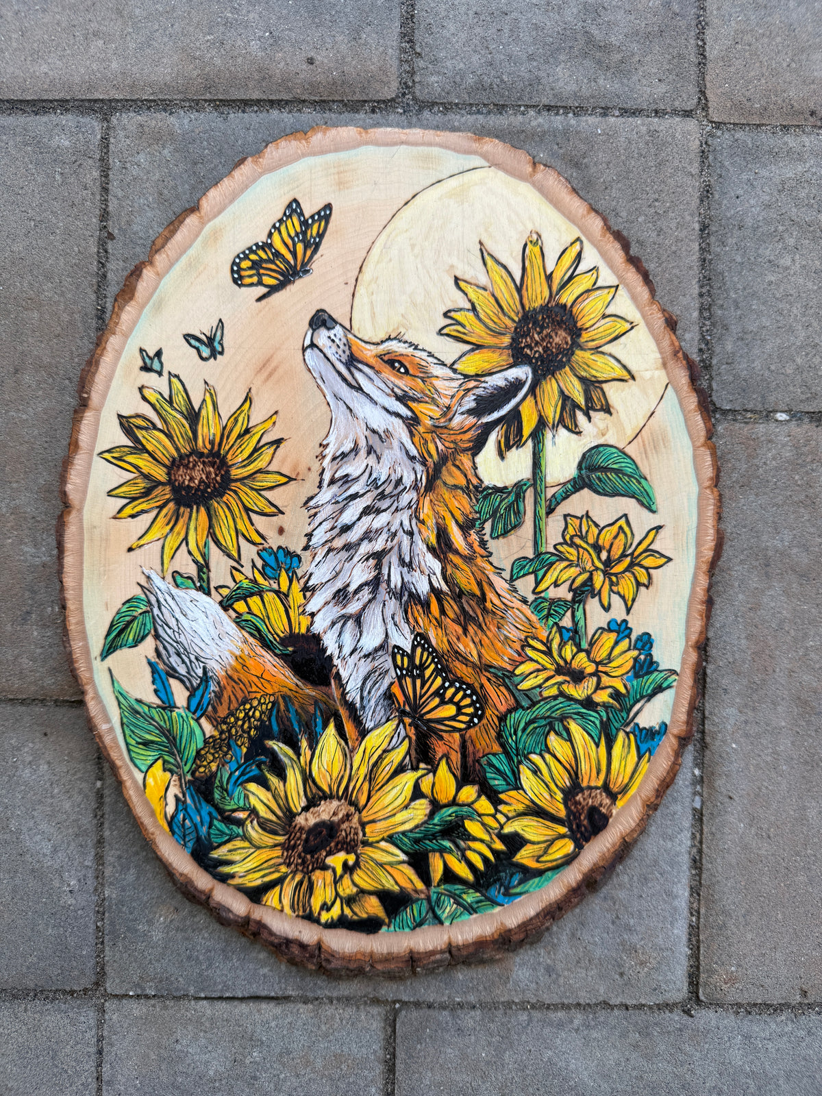 Fox & Sunflower - Original Wood Burn