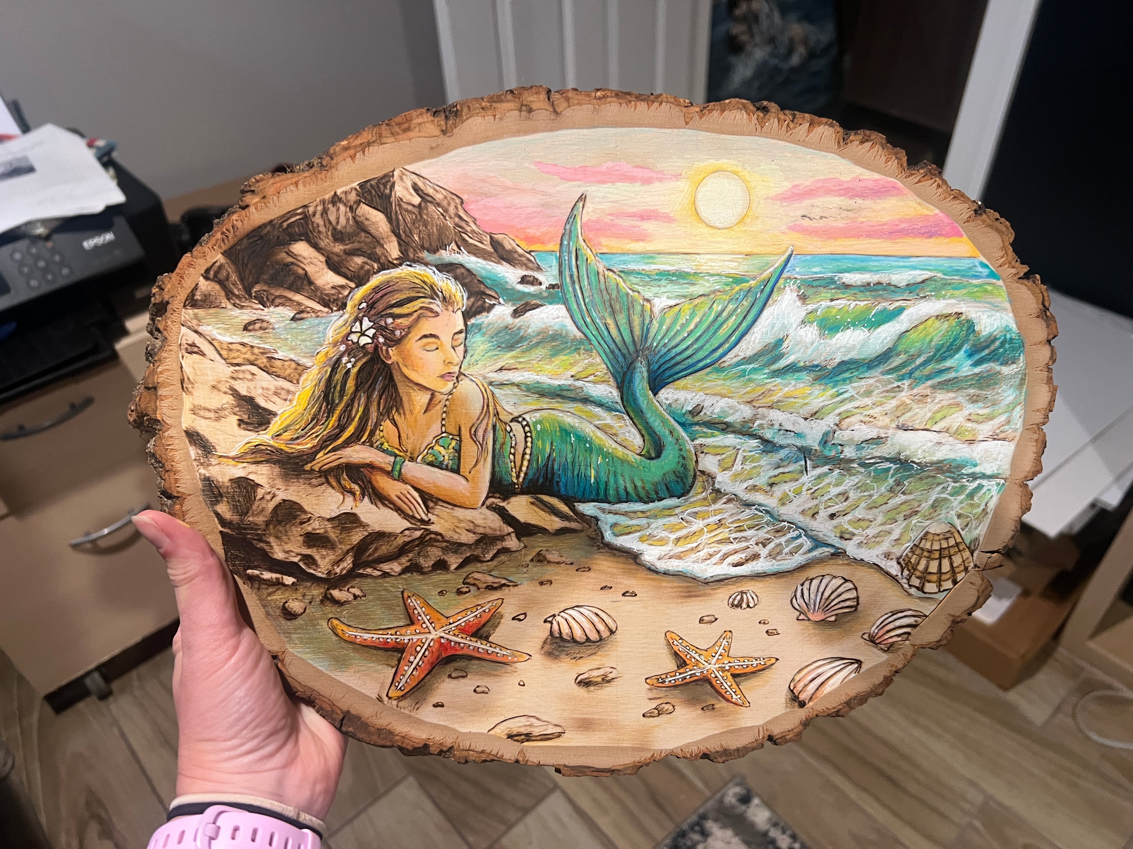 Laying Mermaid - Original Wood Burn