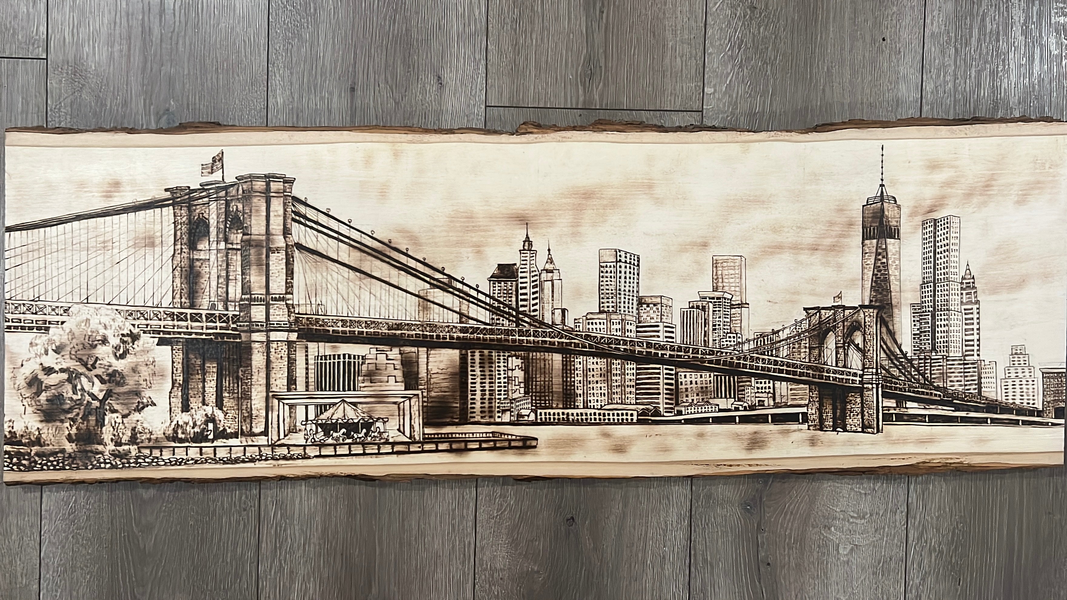 New York City Skyline (Large Size No Color)- Original Wood Burn