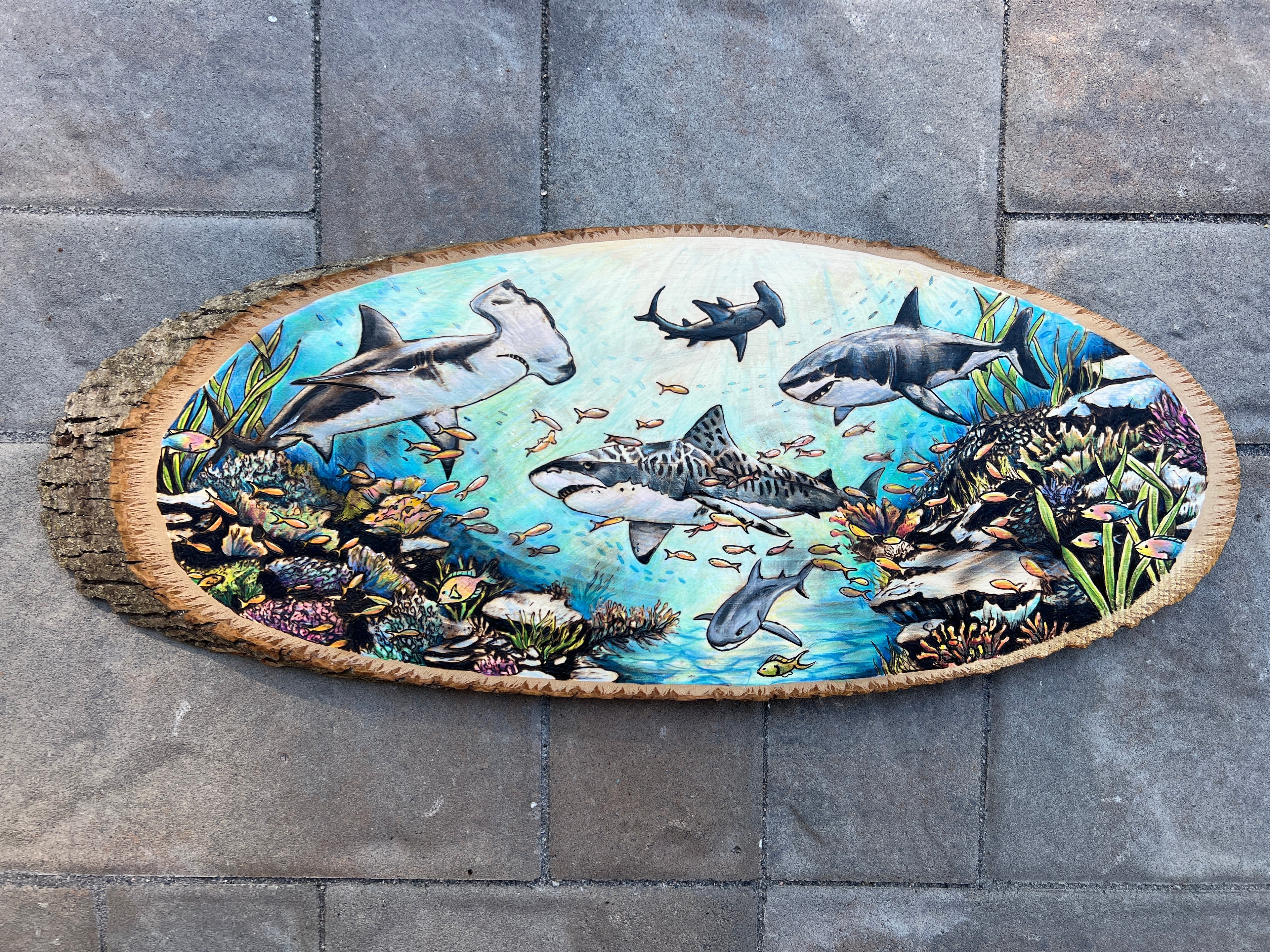 Beneath the Blue: The Shark Collective - Original Wood Burn