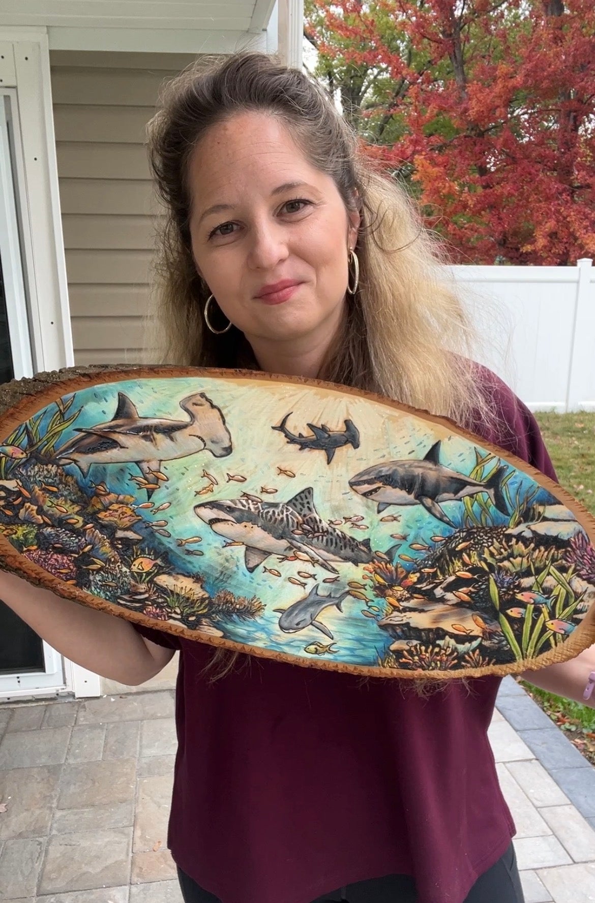 Beneath the Blue: The Shark Collective - Original Wood Burn