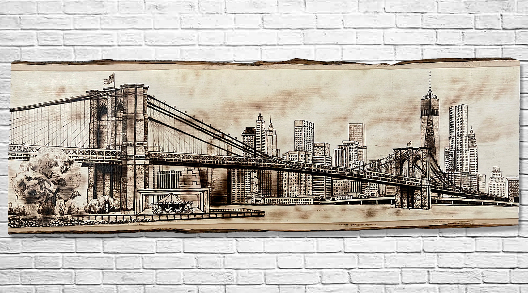 New York City Skyline (Large Size No Color)- Original Wood Burn