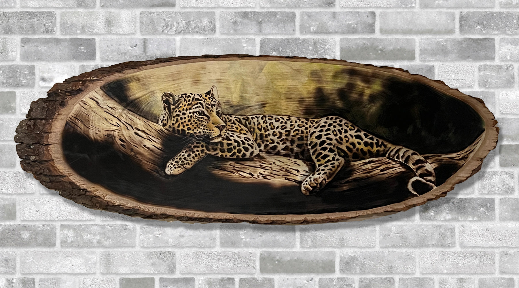 Jaguar Laying on Branch - Original Wood Burn