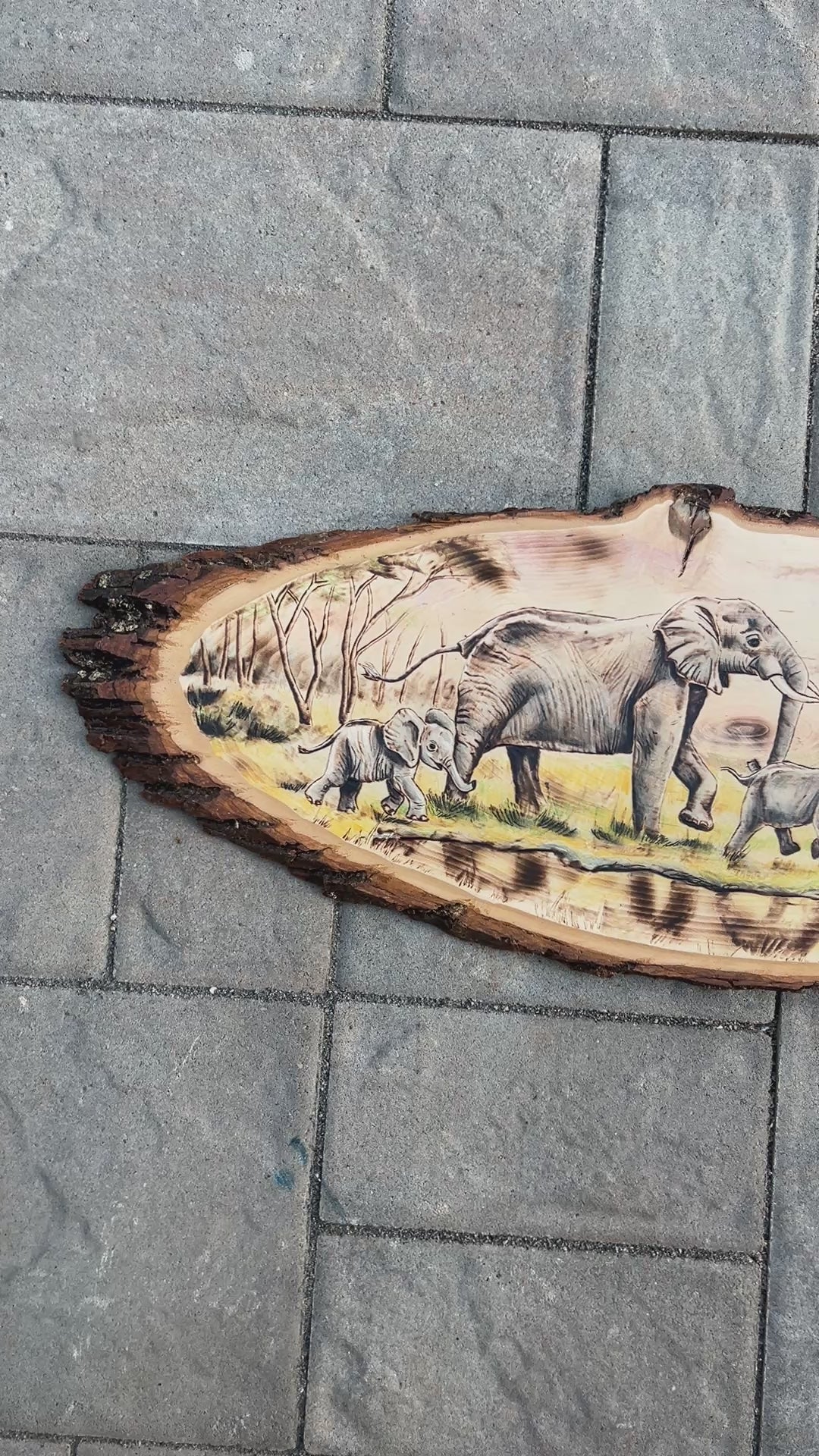 Elephant Family in the Savannah- Original Wood Burn
