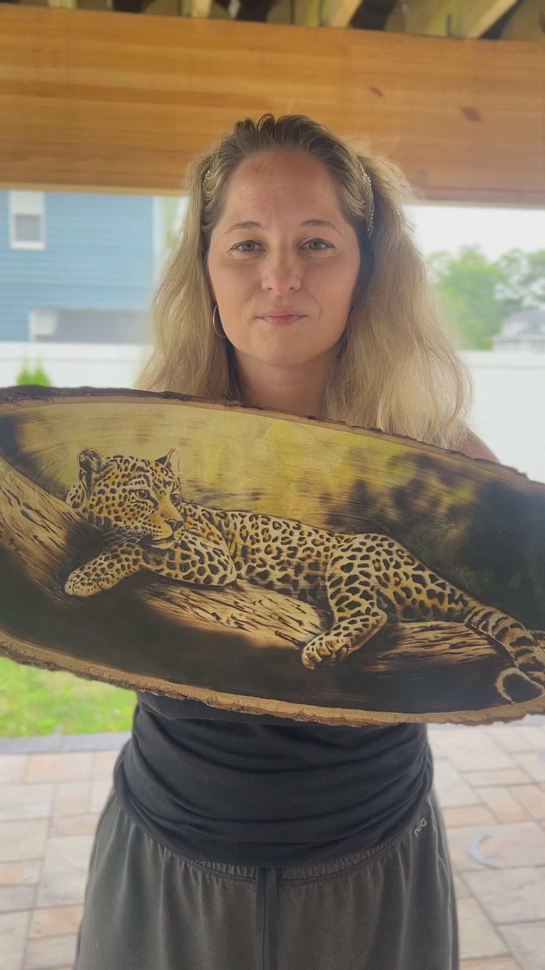 Jaguar Laying on Branch - Original Wood Burn