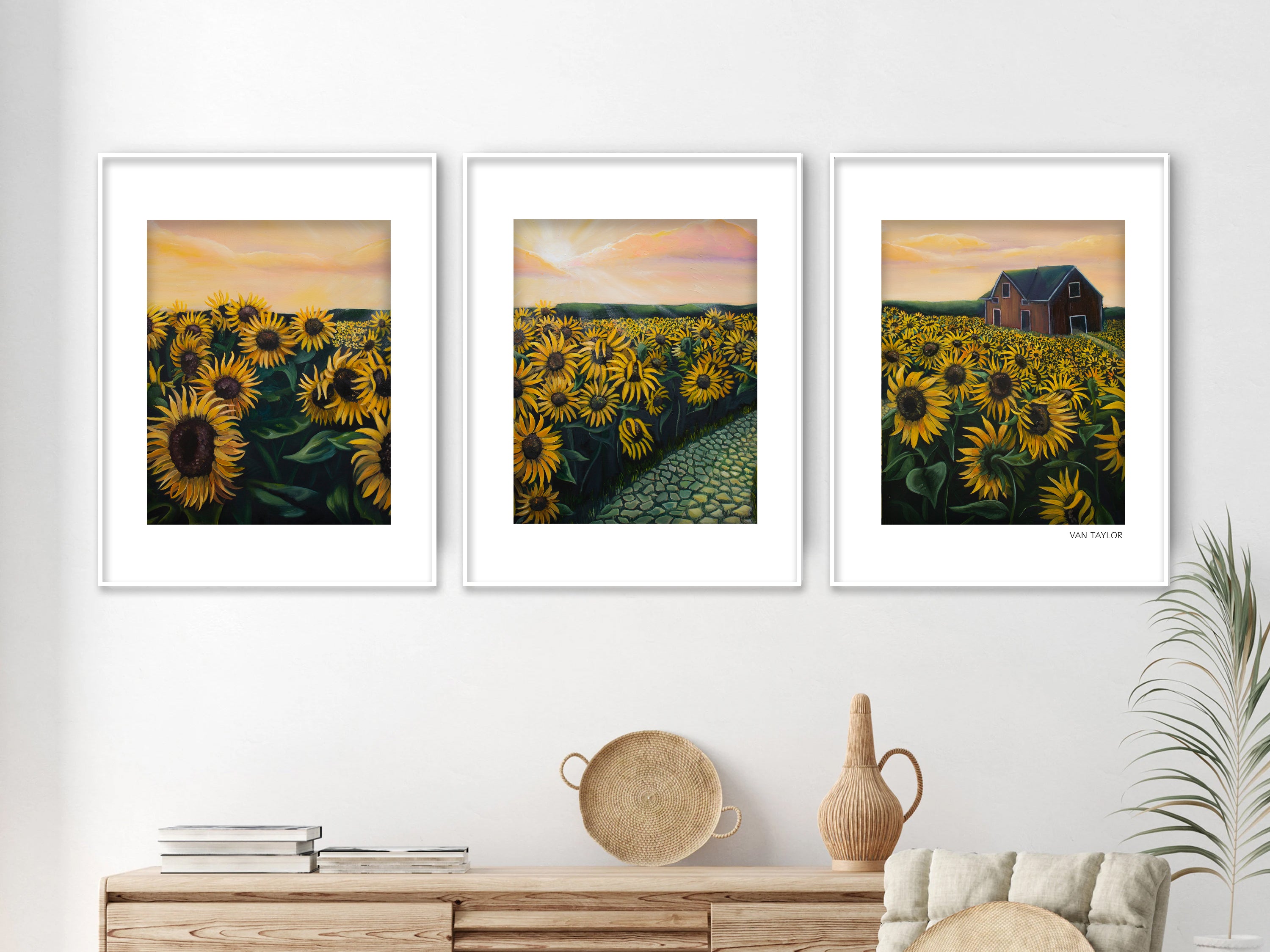 Sunflower Field Triptych – Art Print
